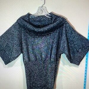 Black Sequin Oversized Dolman Sleeve Blouse